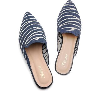 Tilocow Knit Mules for Women Flats Pointed Toe Mesh Ballet Flat Womens Slip On Slides Walking Shoes