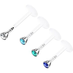 4PCS Bioplastic Labret 16g 2.5mm Crystal Ball Monroe Tragus Vertical Labret Earrings Lip Piercing Jewelry Pick Size and Color