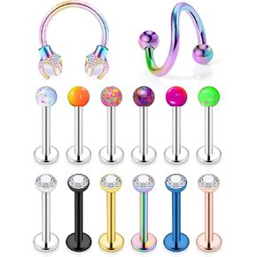 Cisyozi 16G حلقات الشفاه ترصيع الجراحية الصلب واضح الماس تشيكوسلوفاكيا Labret حلقات الشفاه ترصيع الزنمة حدوة الحصان الغضروف الزنمة الحلزون هوب القرط الجسم مجوهرات ثقب التجنيب للنساء الرجال 8 مم in Kuwait