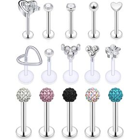 Cisyozi 16G حلقات الشفاه ترصيع الجراحية الصلب واضح الماس تشيكوسلوفاكيا Labret حلقات الشفاه ترصيع الزنمة حدوة الحصان الغضروف الزنمة الحلزون هوب القرط الجسم مجوهرات ثقب التجنيب للنساء الرجال 8 مم in Kuwait