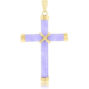 قلادة متقاطعة من الأحجار الكريمة الطبيعية من Beaux Bijoux للنساء - اليشم الأخضر الطبيعي، اليشم اللافندر، أو قلادة العقيق من الذهب عيار 14 قيراط - مجوهرات مسيحية فريدة للنساء - هدايا دينية للنساء in Kuwait
