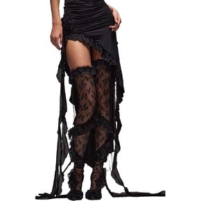 Women Summer Lace Thigh High Socks Sheer Ruffle Floral See-Through Stockings Socks E-Girls Party Club