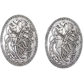 Brooch Pin Set with Viking Norse Shield Design for Medieval Costume: Small Buckle, Clasp, Clip & Fasteners for Clothes, Scarf, Cloak, Jewellery, Chain & Apron Dress for Women and Men (2PCS, Silver)