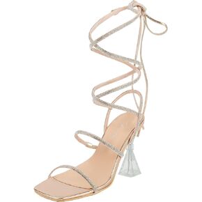 Putu Strappy Sexy Heels for Women Rhinestone Dressy Sandals Clear High Heels