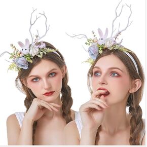 Girl Easter Bunny Spring Bunny Ears Headband Rabbit Ears Headbands White Branch Flower Crown headband