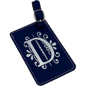 Floral Luggage Tag Initials-Engineered Leather, Individual Letters-Personalized Monogram Luggage Tags, Blue or Black (Black, T)