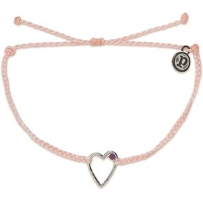 Pura Vida Silver or Rose Gold Plated Sweetheart Stone Bracelet w/Purple or White Czech Crystal - Adjustable Band, 100% Waterproof