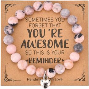 Natural Stone Heart Bracelets for Sister Mom Daughter With Gift Message Card Stuff Inspirational Teen Bracelets Suitable as a Gifts on Birthday Graduation Mothers Day Christmas Valentines Day