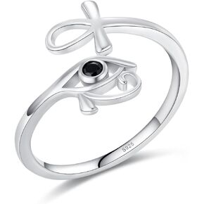 Ankh Rings 925 Sterling Silver Eye of Horus Rings Ancient Egyptian Protection Jewelry Gifts for Women Girls Birthday