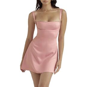 Women Summer Y2k Sling Dress Sleeveless Sexy Spaghetti Straps Lacing Pleated See-Through Party Night Mini Dress