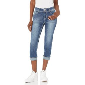 WallFlower Women's Luscious Curvy 23.5" Crop Mid-Rise Bling Insta Stretch Juniors (Standard and Plus) in Kuwait