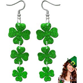 Shamrock Green Pendant Earrings: Lucky Four Leaf Clover Pendant Earrings Cute St. Patrick's Day Accessories for Women Irish Shamrock Pendant St. Patrick's Day Accessories Irish Holiday Gifts in Kuwait