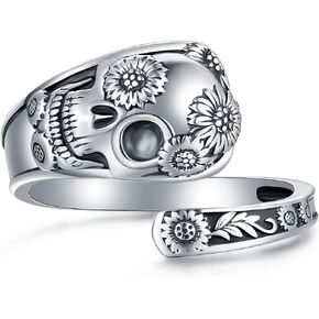 Skull Spoon Rings for Women 925 Sterling Silver Gothic Skull Ring Sunflower Statement Ring Thumb Vintage Victorian Jewelry gift for Women Adjusting