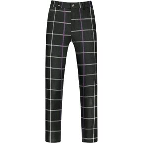 Lars Amadeus Plaid Tapered Pants for Men's Zipper Flat Front Formal Dress Pants