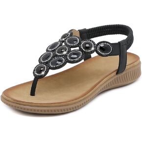 صنادل ZOEREA النسائية المسطحة الصيفية المريحة والصنادل ذات الوجه بالتخبط وحجر الراين أحذية الشاطئ البوهيمية in Kuwait