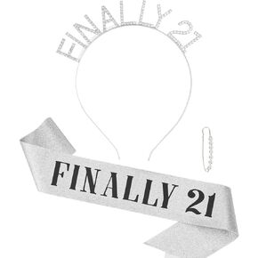 21st Birthday Sash & Rhinestone FINALLY 21 Birthday Headband Kit- 21st Birthday Decorations