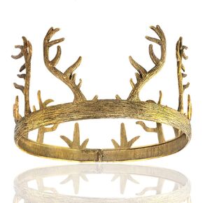 YOVECATHOU King Queen Antlers Metal Crown Round Hair Crown Costume Party Accessories For Wedding Birthday Party Cosplay Halloween