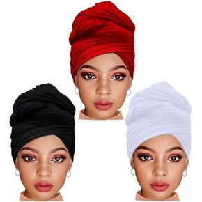 KARAM 3PCS Head Wraps for Women Turban Headwraps Stretchy Premium Jersey for African Hair Wraps and Muslim Hijab