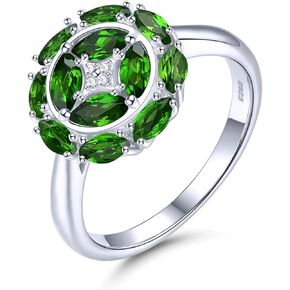 Statement Rings for Women Girls S925 Sterling Silver Genuine Natural Gemstone Chrome Diopside Tanzanite Birthstone Promise Ring Classic Style Fine Jewelry