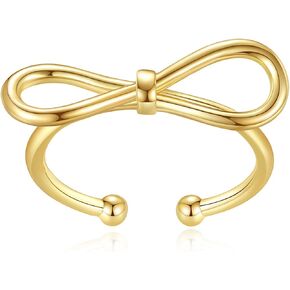 Classic Cute Simple Bow Ring Fashion Adjustable Wrap Open Ring for Women Girl, Gold color