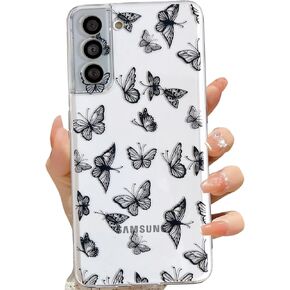 حافظة LSEEKA لهاتف Samsung Galaxy S22 شفافة بتصميم فراشة سوداء، نمط كريستالي لطيف نحيف ناعم من مادة TPU الواقية للنساء والفتيات لهاتف Samsung Galaxy S22