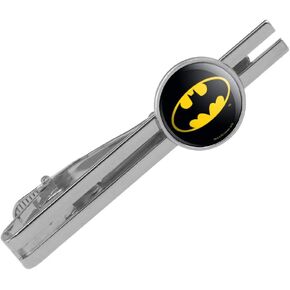 Batman Classic Bat Shield Logo Round Tie Bar Clip Clasp Tack Silver Color Plated