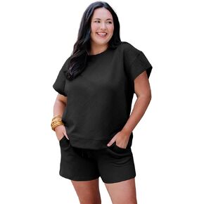 Imily Bela Women's Plus Size Pajama Sets Short Sleeve Sleepwear Lounge Top and Short 2 Pcs Sets with Pockets