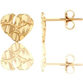 10k Yellow Gold Heart Nugget Stud Earrings (0.32" x 0.36")