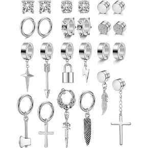 Thunaraz الأقراط المغناطيسية السوداء للرجال الأقراط وهمية تشيكوسلوفاكيا المغناطيس الأقراط الصليب هوب استرخى كليب على الأقراط للرجال النساء مجوهرات غير مثقوبة in Kuwait