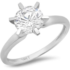 Clara Pucci 2.5 ct Round Cut Solitaire Genuine Moissanite Engagement Wedding Bridal Promise Anniversary Ring 14k White Gold for Women