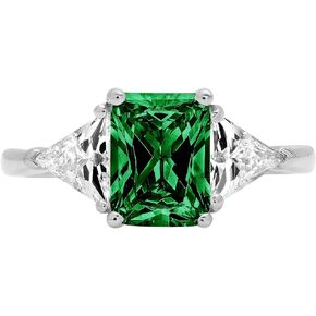 2.94ct Emerald cut 3 stone Solitaire Simulated Green Emerald Engagement Promise Anniversary Bridal Ring 14k White Gold
