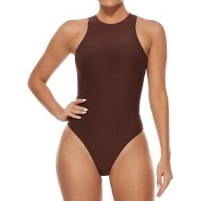 Ultra Soft High-Neck Sleeveless Tank Thong Bodysuit for Women