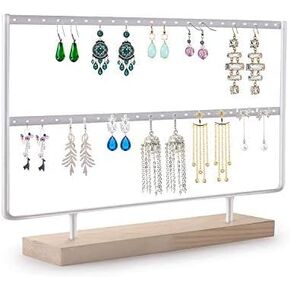 3 قطع حامل أقراط منظم مجوهرات حامل القرط عرض حامل خشبي (طبقتين) (White3pcs) in Kuwait