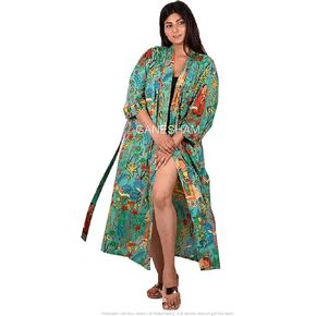 Indian Handmade Frida kahlo design Sleepwear Beach Cover up Cotton Bath Robes Kimono Women Cardigan Nightgown