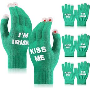 12 Pairs St. Patrick's Irish Touch Screen Thermal Winter Gloves One Size Green Gloves Women for Men Adults Party