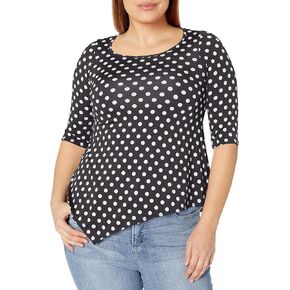 Star Vixen Women's Plus Size Elbow Sleeve Ity Knit Flattering Tunic Length Handkerchief Hem Top