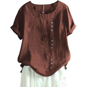 Yeokou Women Cotton Blend Crew Neck Short Sleeve Basic Tunic Tee Shirts Tops Blouse