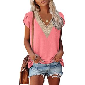قمصان نسائية بأكمام قصيرة ملابس الصيف تيشيرتات برقبة على شكل V بلوزات غير رسمية أنيقة تيز موضة 2024 in Kuwait