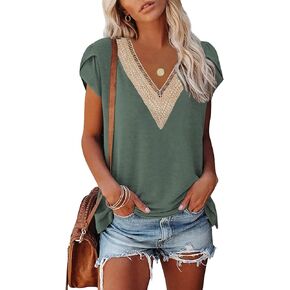 Womens Tops Short Sleeve Shirts Summer Clothes V Neck Tshirts Dressy Casual Blouses Trendy Fashion Tees 2024