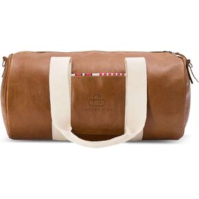 Handmade Full Grain Leather Small Duffel Bag Gym Bag | 23L | 19" | Weekender | Carry On | Sport Bag (Brown) (Classic)
