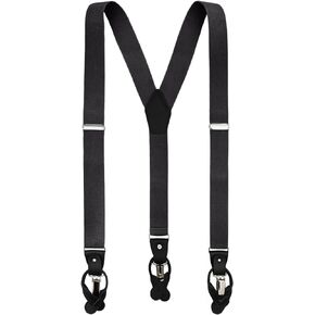 Jacob Alexander Men's Solid Elastic Suspenders Braces Convertible Leather Ends and Clips Y-Back
