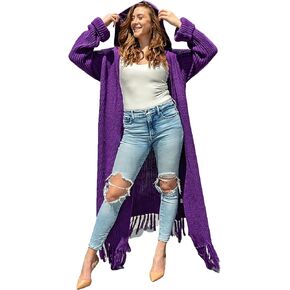 Women's Floor Length Open Front Knit Cardigan Dress - Long Sleeve Maxi Dress - Cardigan for Women