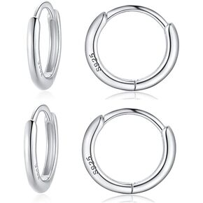2 Pairs 925 Sterling Silver Small Huggie Hoop Earrings Hypoallergenic Cartilage Earrings Hoop for Women Men Girls Sleeper Helix Earrings 14k Gold/Black/Silver