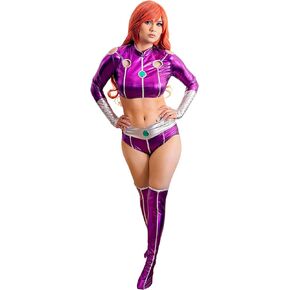 C-ZOFEK Women's Purple Hero Suit Cosplay Costume Crop top with Stockings for Halloween Christmas