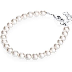 Sterling Silver Pearl Bracelet for Girls - With White European Simulated Pearls - Perfect for Birthday Gifts, Keepsake Gifts (BPWP)