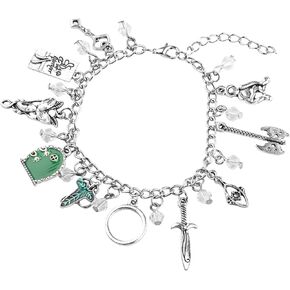 BEKECH LOTR Movie Inspired Merch Hobbit Movie Inspired Bracelet Elven Green Leaf Charm Bracelet Gift for Movie Fans