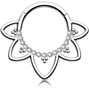 OUFER Daith Piercing Jewelry, 316L Stainless Steel Daith Earrings, 16G Clear CZ Design Daith Hoop Earring, Helix Cartilage Septum Piercing Jewelry