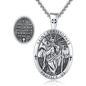 St. Christopher Necklace S925 Sterling Silver Saint Christopher Pendant Necklace St Christopher Jewelry Gifts for Men Boys
