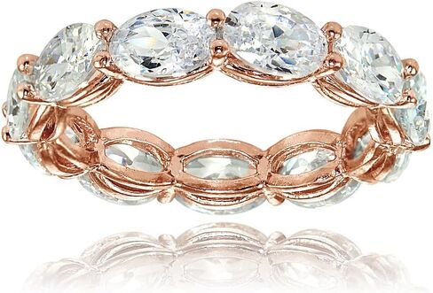 Hoops & Loops Sterling Silver Cubic Zirconia 6x4mm Oval-cut Eternity Band Ring in Saudi Arabia