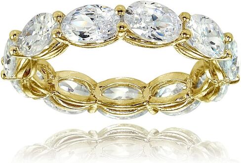 Hoops & Loops Sterling Silver Cubic Zirconia 6x4mm Oval-cut Eternity Band Ring in Saudi Arabia